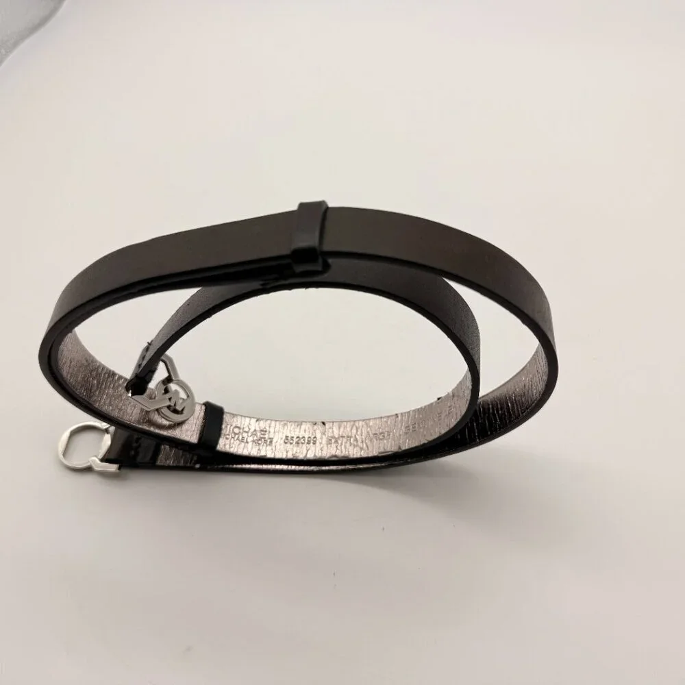 MICHAEL KORS Espresso Brown Genuine Leather Belt - XL - Silver MK Logo Buckle